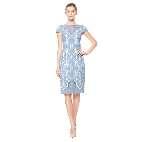 Tadashi Shoji Blue Stone Cotton Embroidered Tulle Cap Sleeve Dress Size 4 - Picture 1 of 9